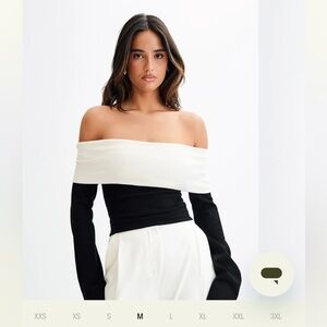 Meshki Elegant Off-Shoulder Black and White Sweater